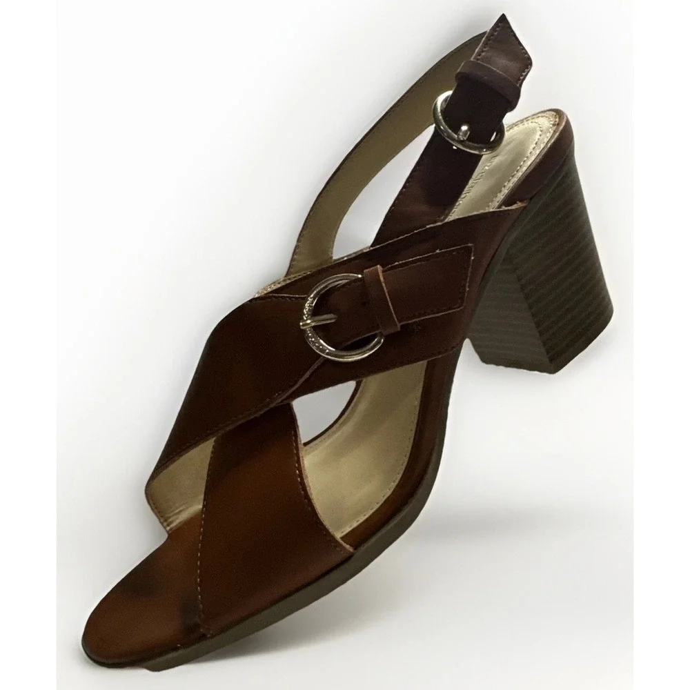 Liz Claiborne Refined Comfort Block Heel Strappy Sandel Brown LC Kadin Sz 9